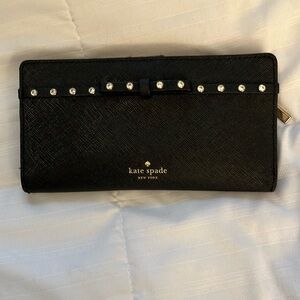 Kate Spade Black rhinestone, Studded Wallet 100% cow leather